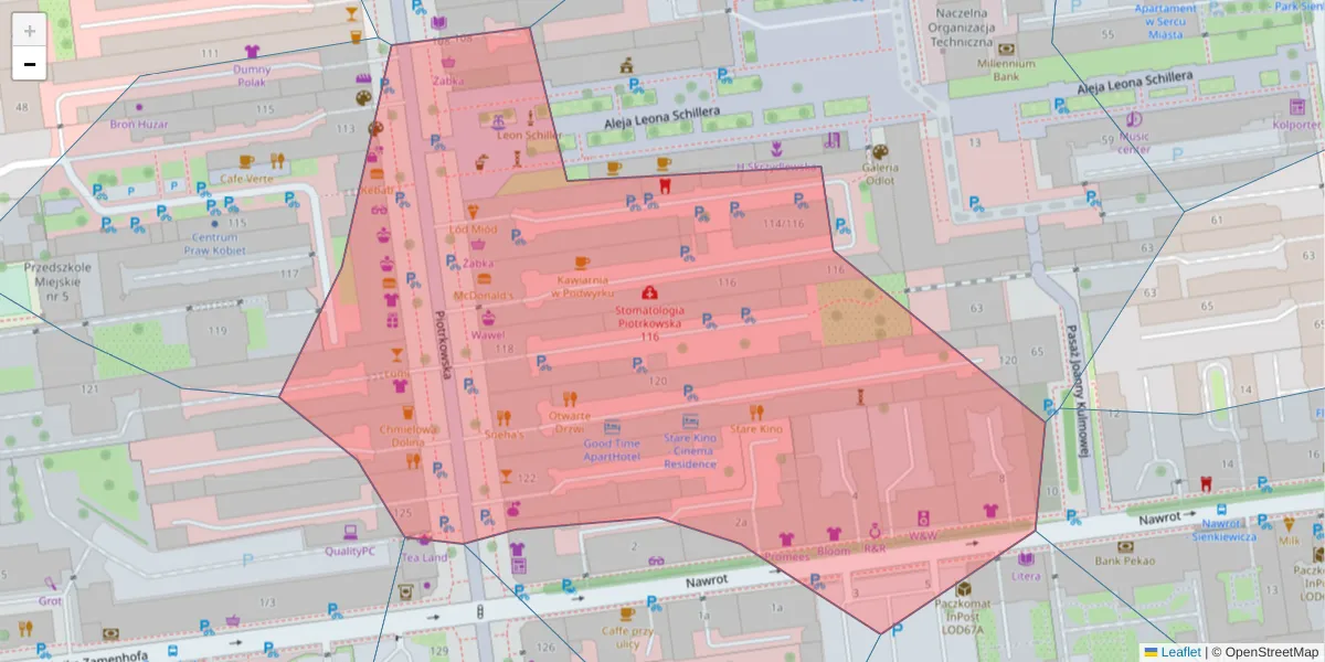 Szczegółowa mapa kodu pocztowego 90-006 z granicami, sąsiednimi kodami pocztowymi i urzędami pocztowymi