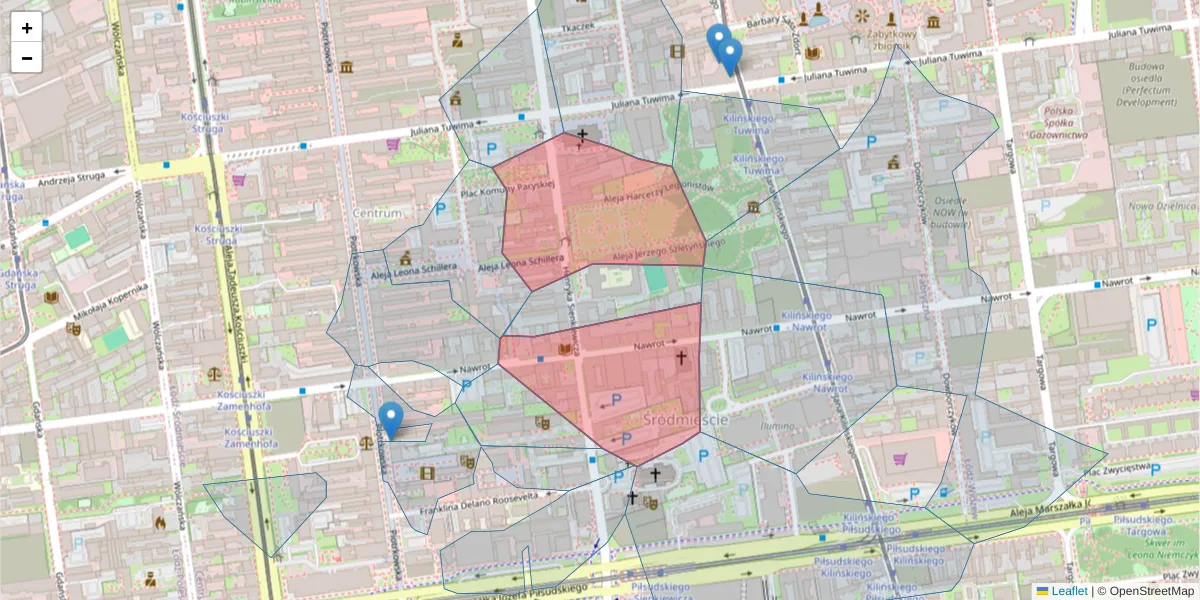 Szczegółowa mapa kodu pocztowego 90-009 z granicami, sąsiednimi kodami pocztowymi i urzędami pocztowymi