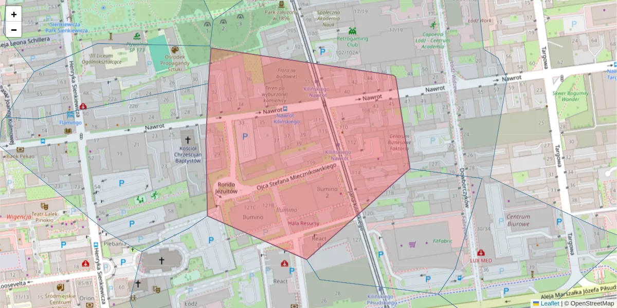 Szczegółowa mapa kodu pocztowego 90-013 z granicami, sąsiednimi kodami pocztowymi i urzędami pocztowymi
