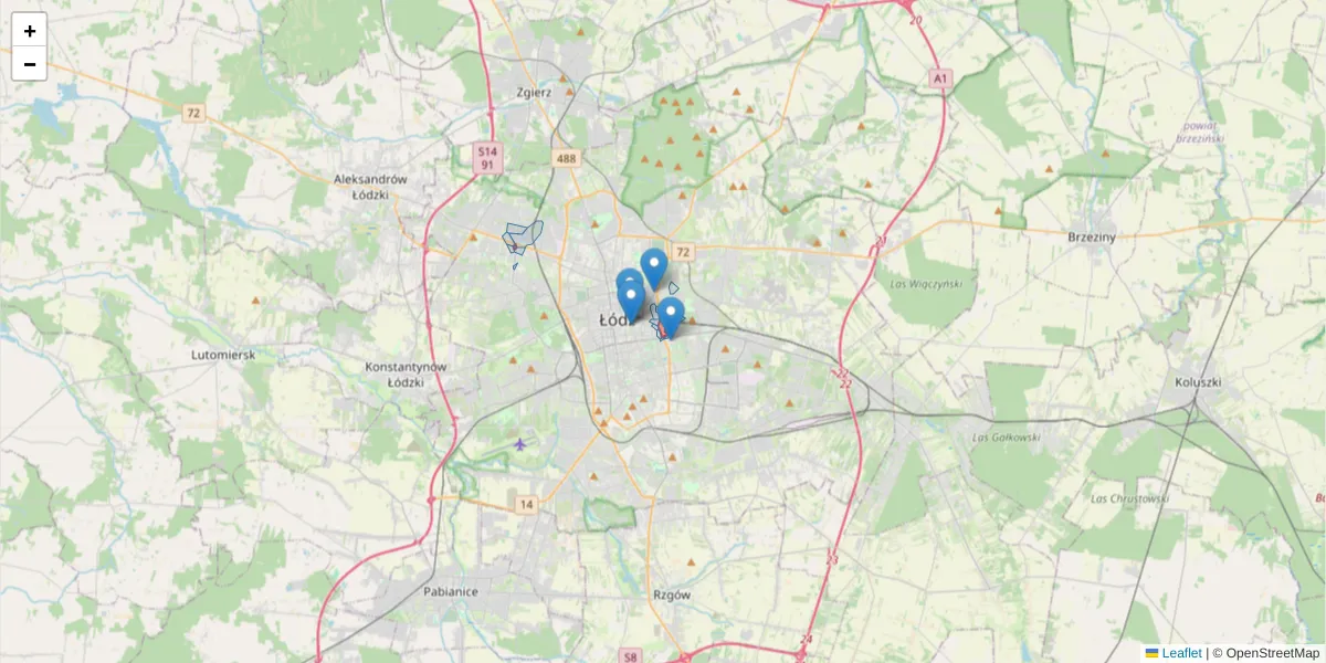 Szczegółowa mapa kodu pocztowego 90-032 z granicami, sąsiednimi kodami pocztowymi i urzędami pocztowymi