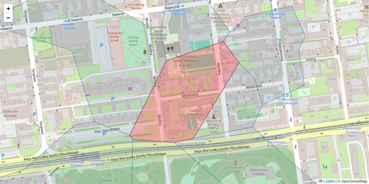 Szczegółowa mapa kodu pocztowego 90-037 z granicami, sąsiednimi kodami pocztowymi i urzędami pocztowymi