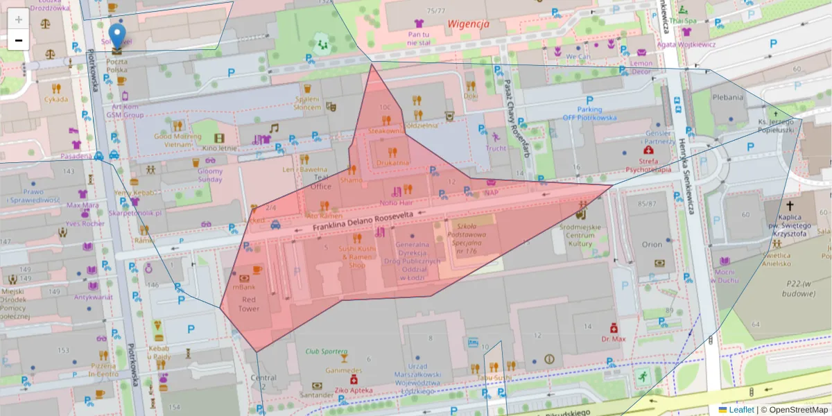 Szczegółowa mapa kodu pocztowego 90-056 z granicami, sąsiednimi kodami pocztowymi i urzędami pocztowymi