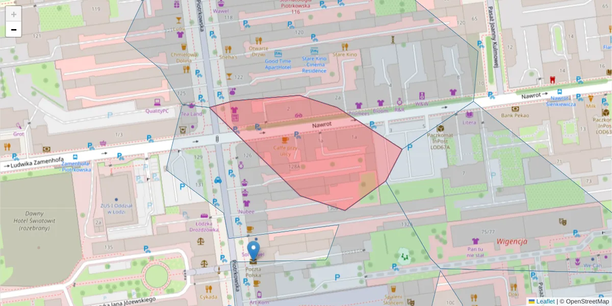 Szczegółowa mapa kodu pocztowego 90-060 z granicami, sąsiednimi kodami pocztowymi i urzędami pocztowymi