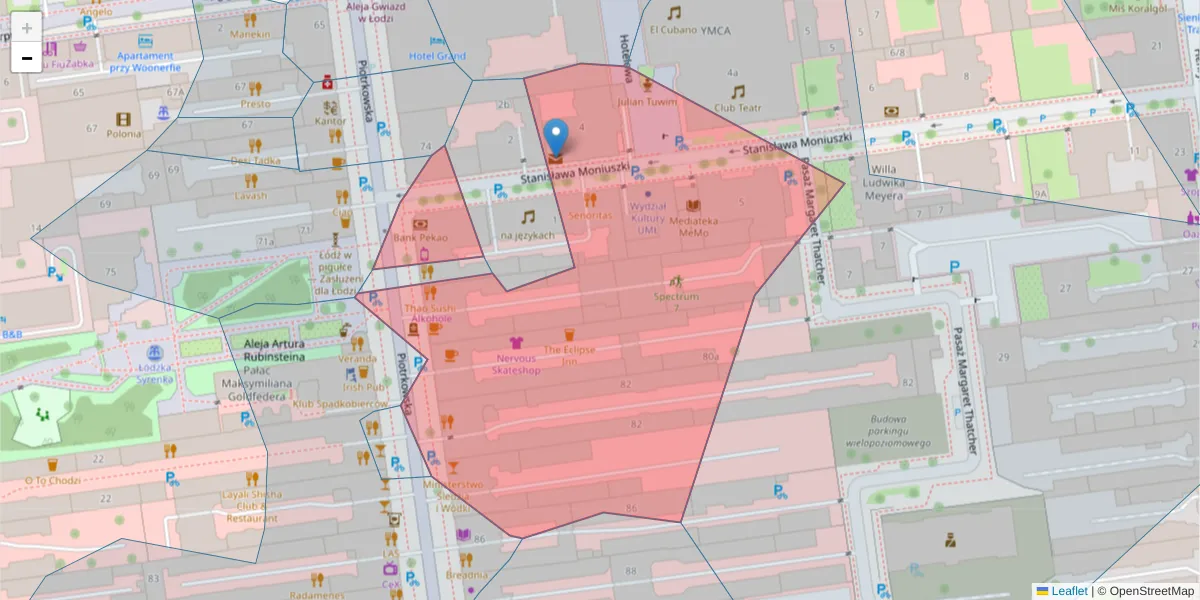 Szczegółowa mapa kodu pocztowego 90-102 z granicami, sąsiednimi kodami pocztowymi i urzędami pocztowymi