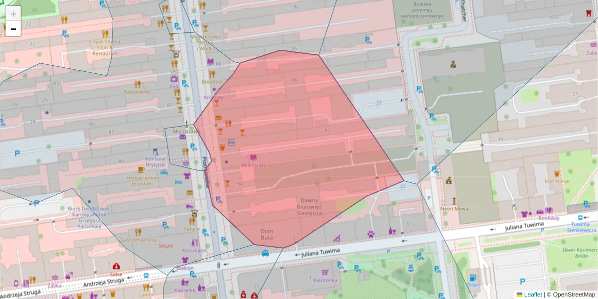 Szczegółowa mapa kodu pocztowego 90-103 z granicami, sąsiednimi kodami pocztowymi i urzędami pocztowymi