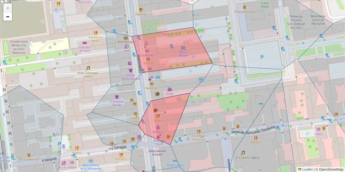 Szczegółowa mapa kodu pocztowego 90-105 z granicami, sąsiednimi kodami pocztowymi i urzędami pocztowymi