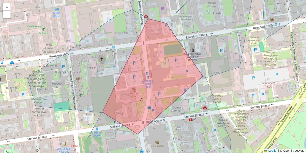 Szczegółowa mapa kodu pocztowego 90-212 z granicami, sąsiednimi kodami pocztowymi i urzędami pocztowymi