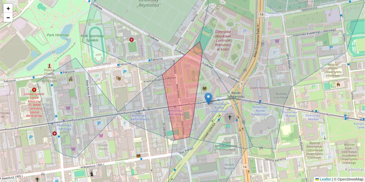 Szczegółowa mapa kodu pocztowego 90-228 z granicami, sąsiednimi kodami pocztowymi i urzędami pocztowymi