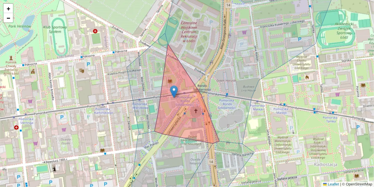Szczegółowa mapa kodu pocztowego 90-234 z granicami, sąsiednimi kodami pocztowymi i urzędami pocztowymi