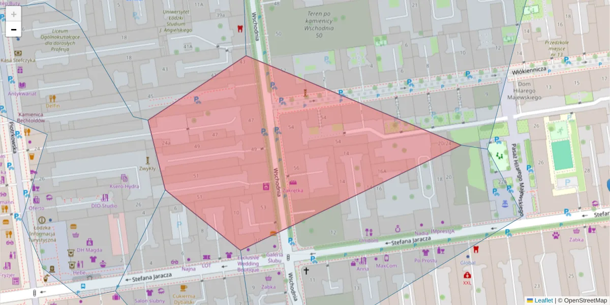 Szczegółowa mapa kodu pocztowego 90-267 z granicami, sąsiednimi kodami pocztowymi i urzędami pocztowymi