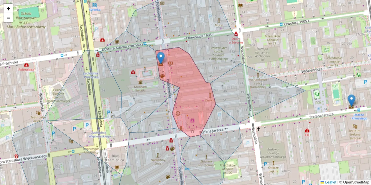 Szczegółowa mapa kodu pocztowego 90-269 z granicami, sąsiednimi kodami pocztowymi i urzędami pocztowymi
