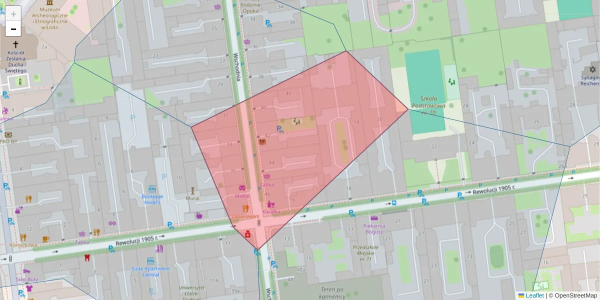 Szczegółowa mapa kodu pocztowego 90-271 z granicami, sąsiednimi kodami pocztowymi i urzędami pocztowymi