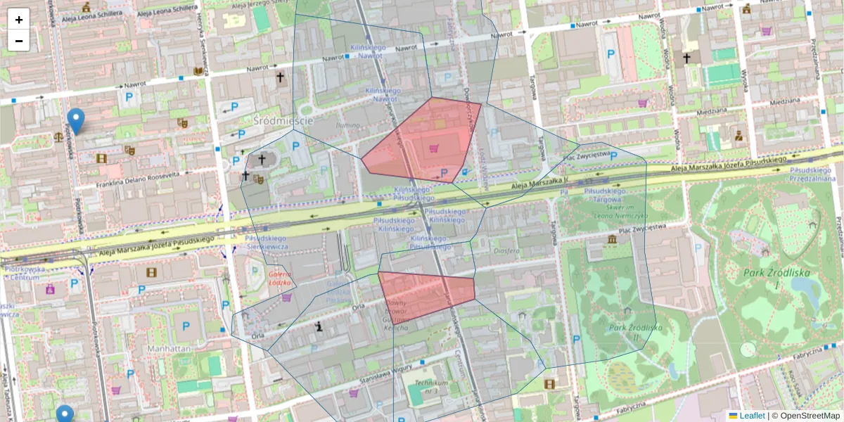 Szczegółowa mapa kodu pocztowego 90-316 z granicami, sąsiednimi kodami pocztowymi i urzędami pocztowymi