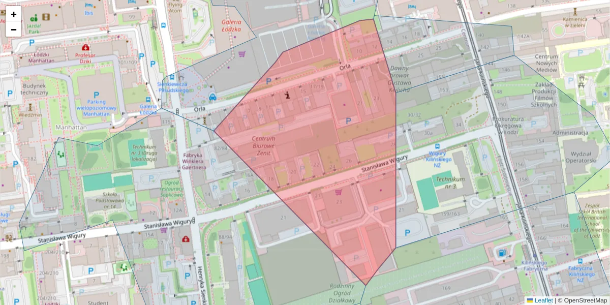 Szczegółowa mapa kodu pocztowego 90-317 z granicami, sąsiednimi kodami pocztowymi i urzędami pocztowymi