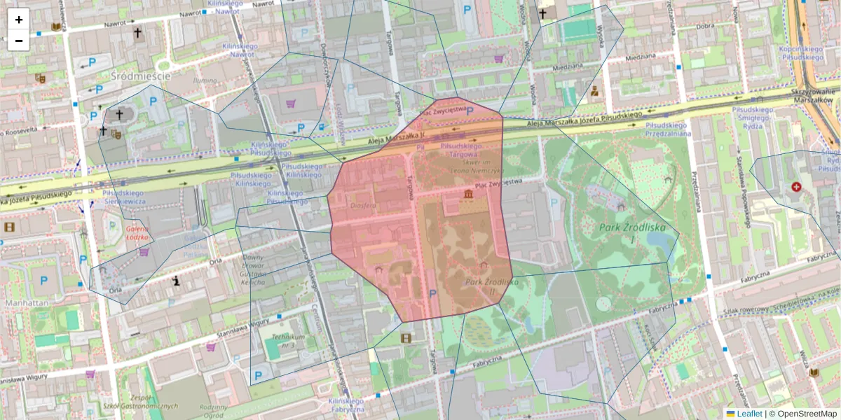Szczegółowa mapa kodu pocztowego 90-323 z granicami, sąsiednimi kodami pocztowymi i urzędami pocztowymi