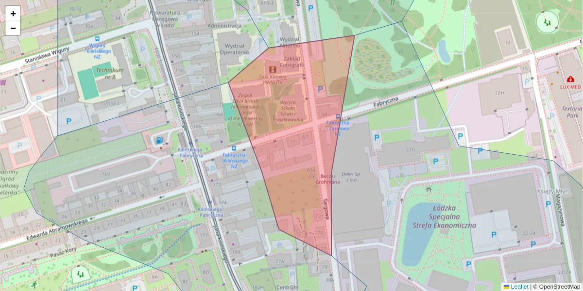 Szczegółowa mapa kodu pocztowego 90-324 z granicami, sąsiednimi kodami pocztowymi i urzędami pocztowymi