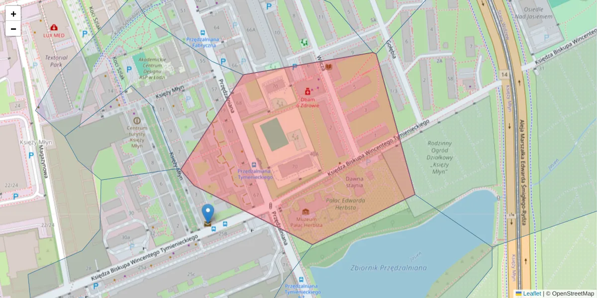 Szczegółowa mapa kodu pocztowego 90-334 z granicami, sąsiednimi kodami pocztowymi i urzędami pocztowymi