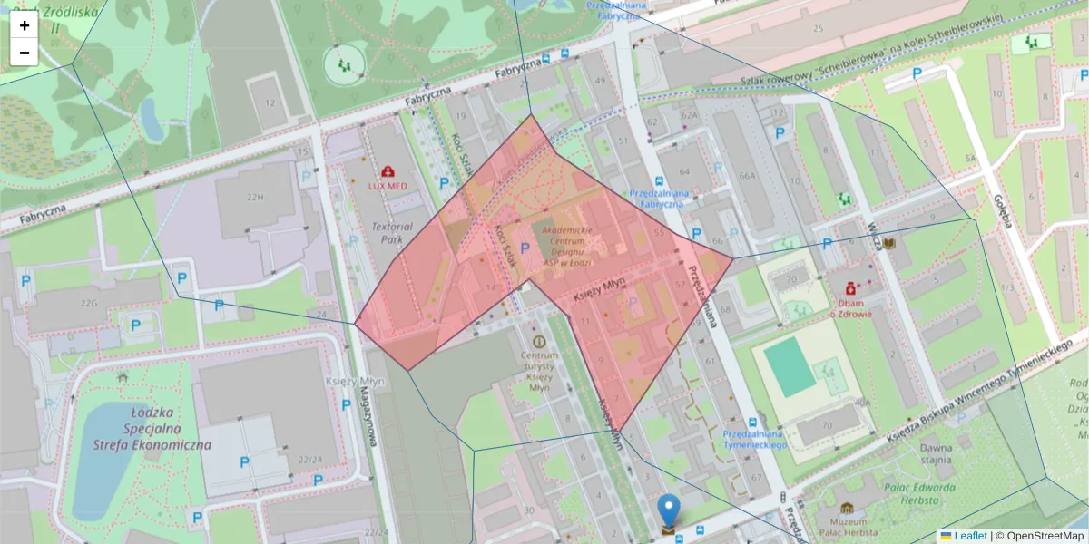 Szczegółowa mapa kodu pocztowego 90-345 z granicami, sąsiednimi kodami pocztowymi i urzędami pocztowymi