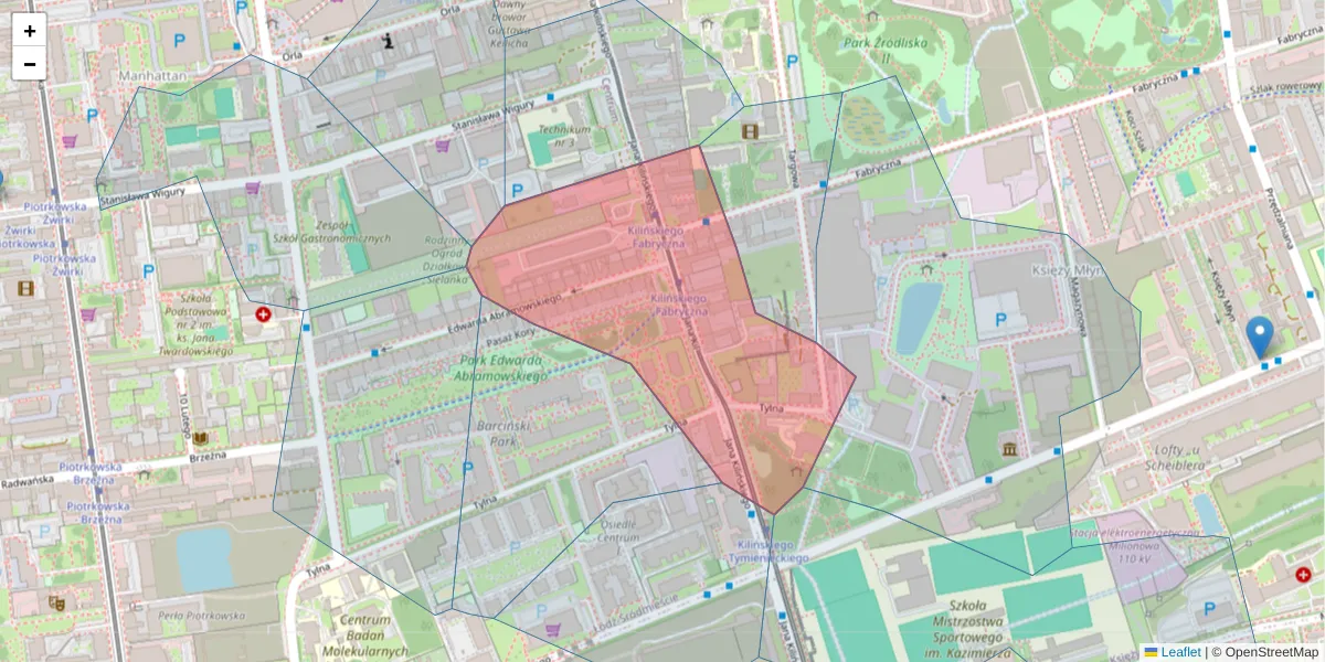 Szczegółowa mapa kodu pocztowego 90-354 z granicami, sąsiednimi kodami pocztowymi i urzędami pocztowymi