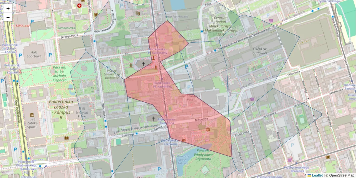 Szczegółowa mapa kodu pocztowego 90-361 z granicami, sąsiednimi kodami pocztowymi i urzędami pocztowymi
