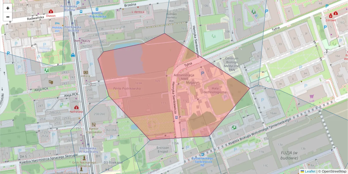 Szczegółowa mapa kodu pocztowego 90-363 z granicami, sąsiednimi kodami pocztowymi i urzędami pocztowymi