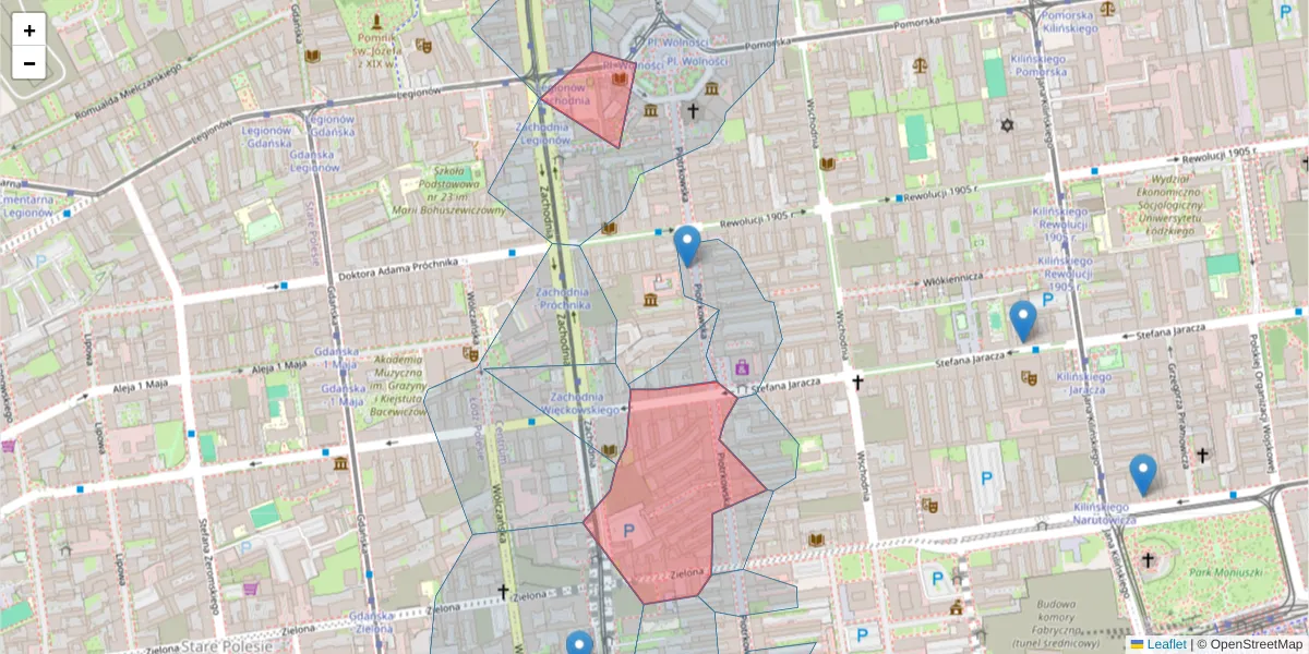 Szczegółowa mapa kodu pocztowego 90-410 z granicami, sąsiednimi kodami pocztowymi i urzędami pocztowymi