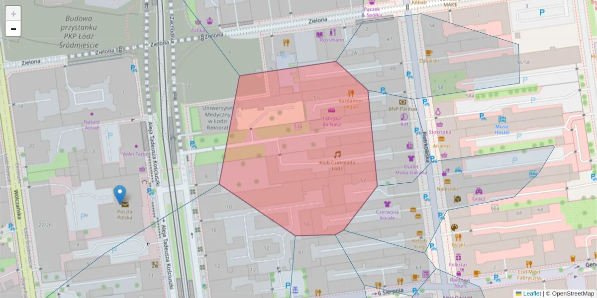 Szczegółowa mapa kodu pocztowego 90-413 z granicami, sąsiednimi kodami pocztowymi i urzędami pocztowymi