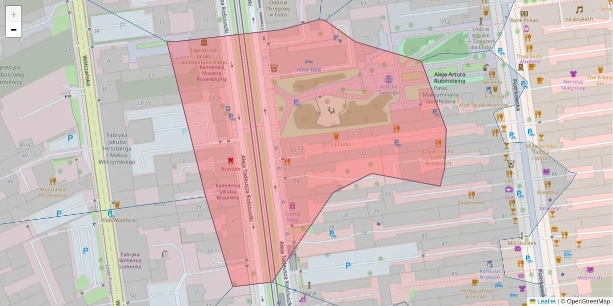 Szczegółowa mapa kodu pocztowego 90-419 z granicami, sąsiednimi kodami pocztowymi i urzędami pocztowymi