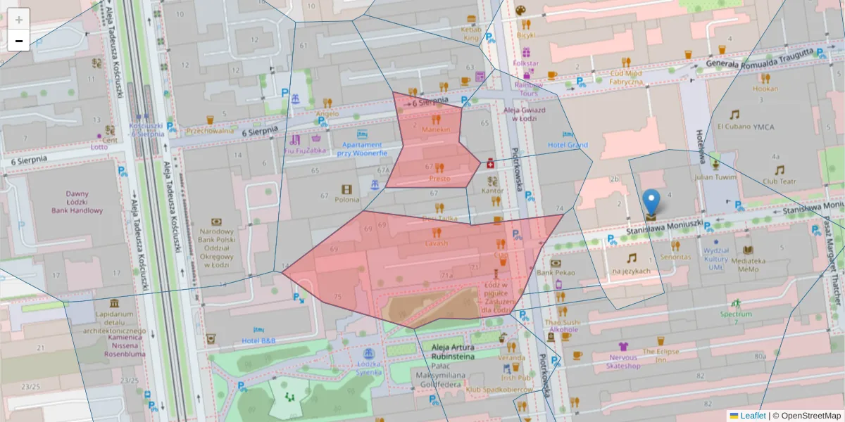 Szczegółowa mapa kodu pocztowego 90-422 z granicami, sąsiednimi kodami pocztowymi i urzędami pocztowymi