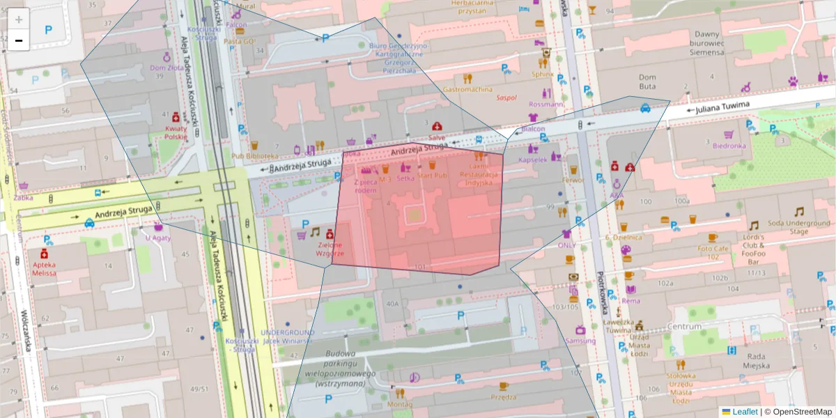 Szczegółowa mapa kodu pocztowego 90-426 z granicami, sąsiednimi kodami pocztowymi i urzędami pocztowymi