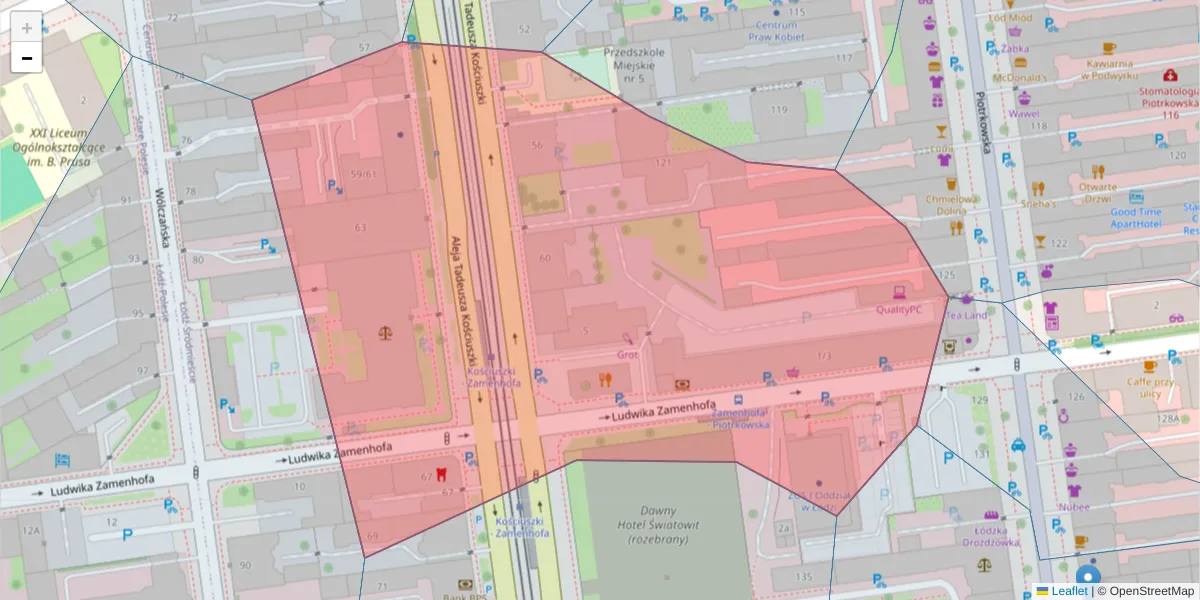 Szczegółowa mapa kodu pocztowego 90-431 z granicami, sąsiednimi kodami pocztowymi i urzędami pocztowymi