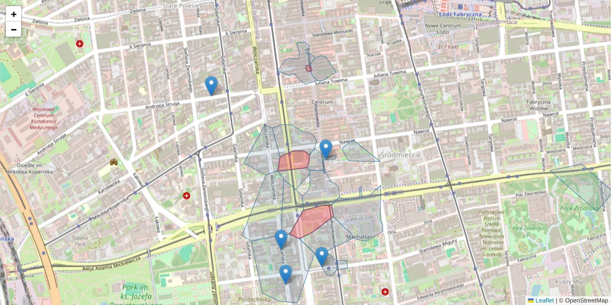 Szczegółowa mapa kodu pocztowego 90-432 z granicami, sąsiednimi kodami pocztowymi i urzędami pocztowymi