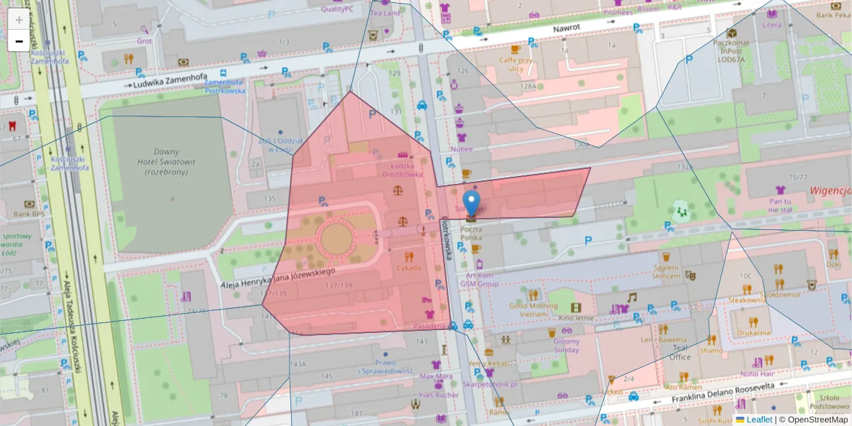 Szczegółowa mapa kodu pocztowego 90-434 z granicami, sąsiednimi kodami pocztowymi i urzędami pocztowymi