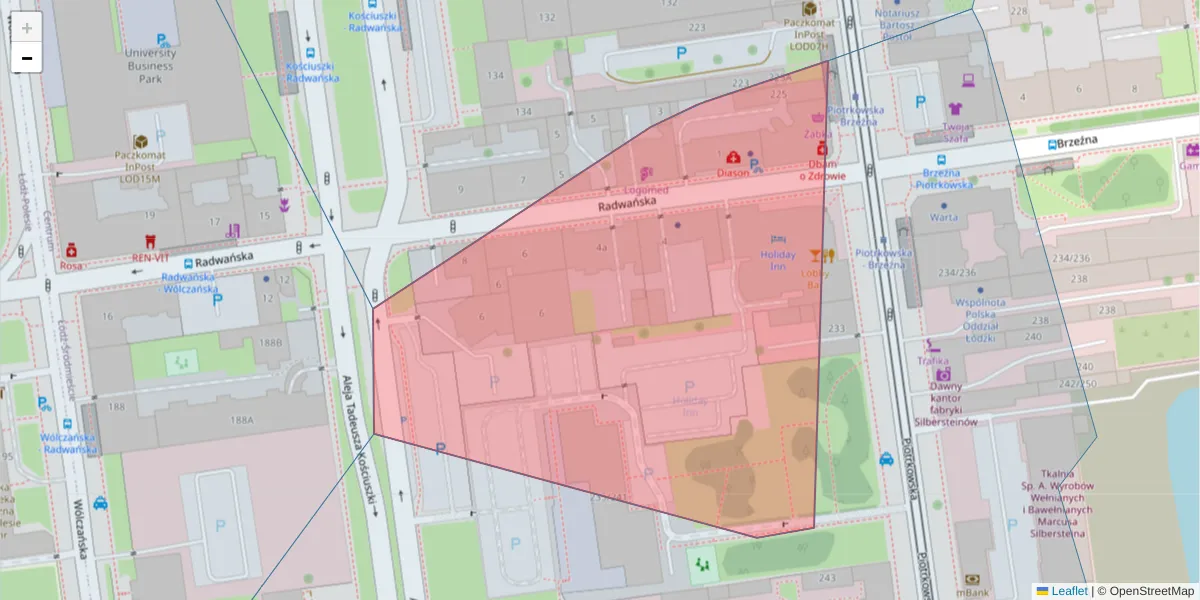 Szczegółowa mapa kodu pocztowego 90-465 z granicami, sąsiednimi kodami pocztowymi i urzędami pocztowymi