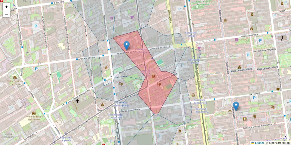 Szczegółowa mapa kodu pocztowego 90-508 z granicami, sąsiednimi kodami pocztowymi i urzędami pocztowymi