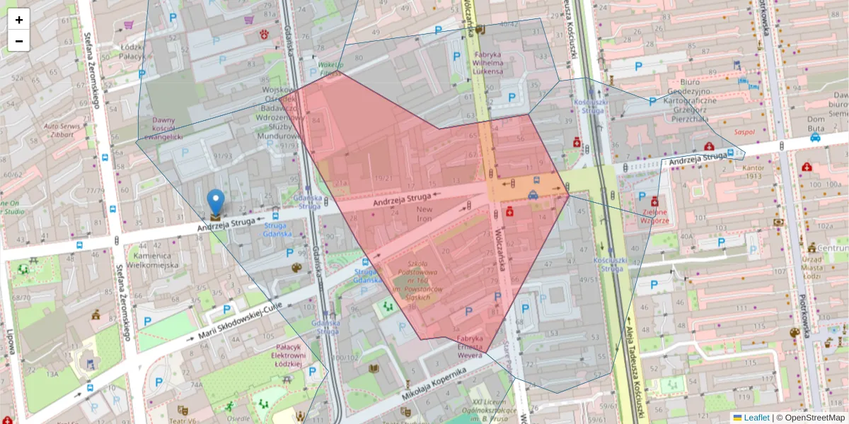 Szczegółowa mapa kodu pocztowego 90-513 z granicami, sąsiednimi kodami pocztowymi i urzędami pocztowymi
