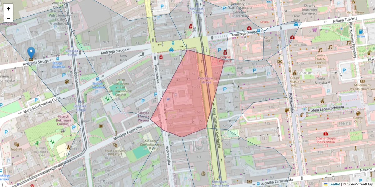 Szczegółowa mapa kodu pocztowego 90-514 z granicami, sąsiednimi kodami pocztowymi i urzędami pocztowymi
