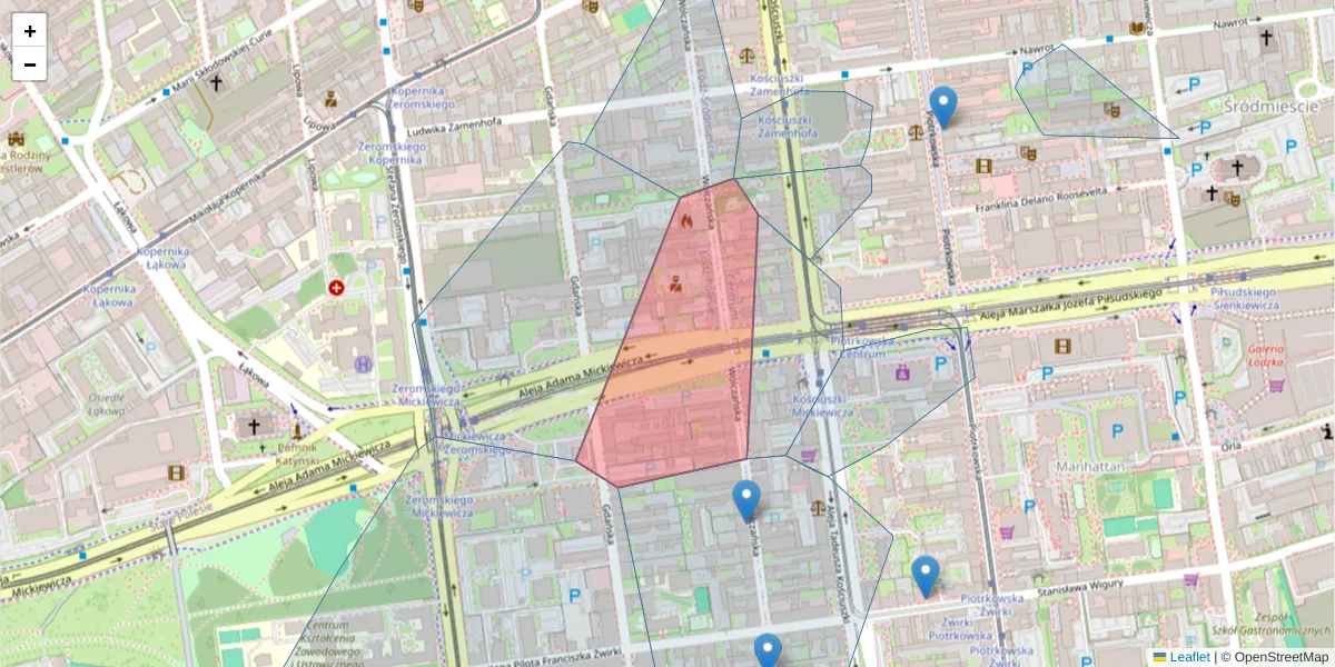 Szczegółowa mapa kodu pocztowego 90-522 z granicami, sąsiednimi kodami pocztowymi i urzędami pocztowymi