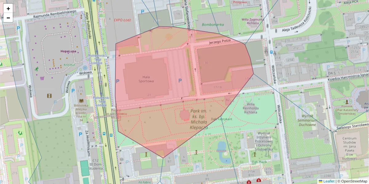 Szczegółowa mapa kodu pocztowego 90-532 z granicami, sąsiednimi kodami pocztowymi i urzędami pocztowymi