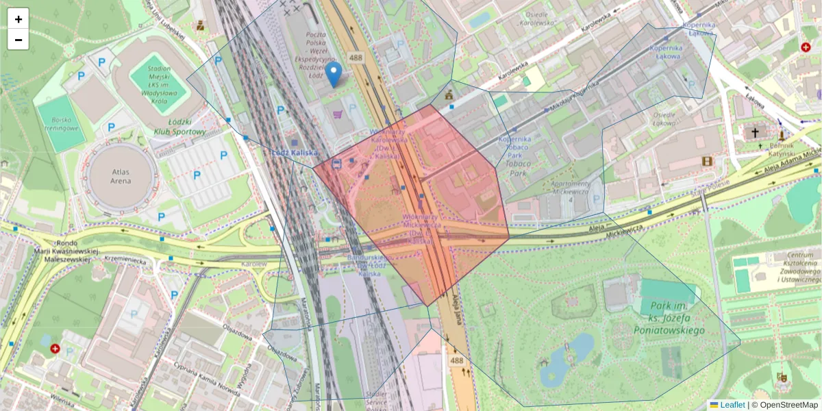 Szczegółowa mapa kodu pocztowego 90-533 z granicami, sąsiednimi kodami pocztowymi i urzędami pocztowymi
