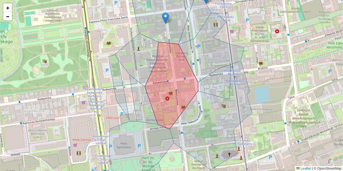 Szczegółowa mapa kodu pocztowego 90-540 z granicami, sąsiednimi kodami pocztowymi i urzędami pocztowymi