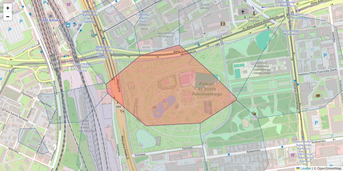 Szczegółowa mapa kodu pocztowego 90-542 z granicami, sąsiednimi kodami pocztowymi i urzędami pocztowymi