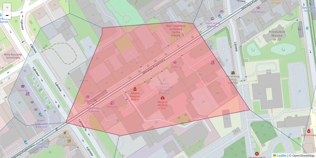 Szczegółowa mapa kodu pocztowego 90-552 z granicami, sąsiednimi kodami pocztowymi i urzędami pocztowymi