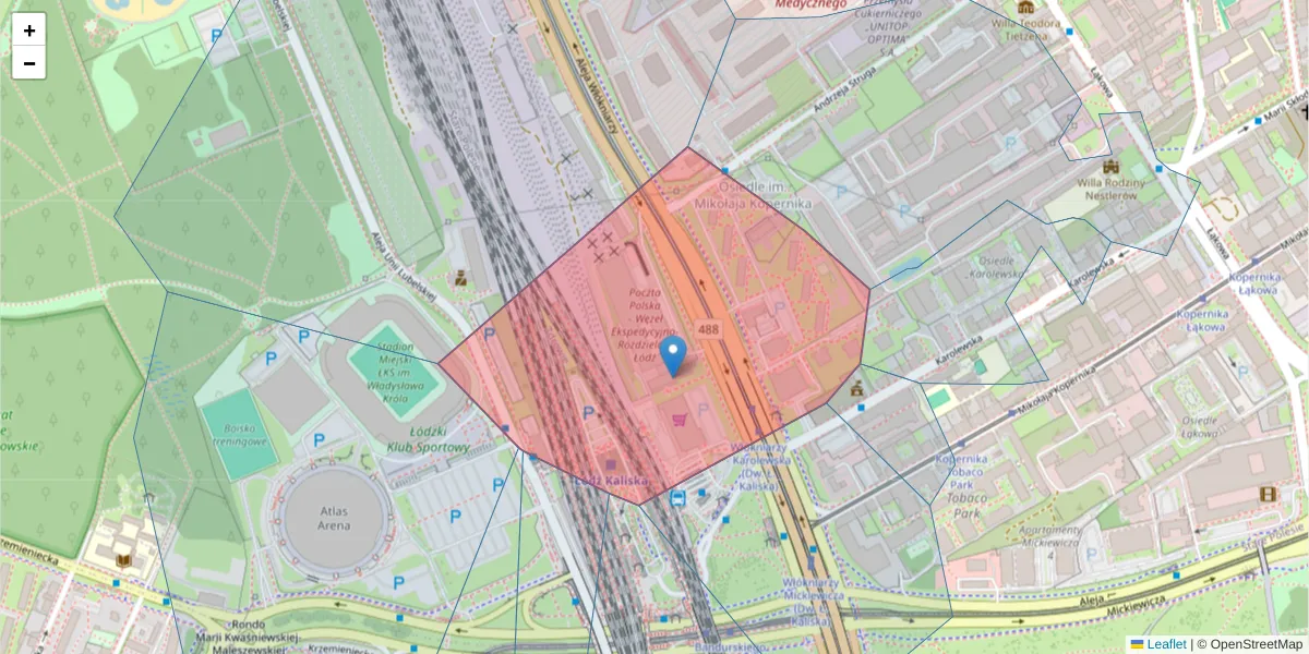 Szczegółowa mapa kodu pocztowego 90-556 z granicami, sąsiednimi kodami pocztowymi i urzędami pocztowymi