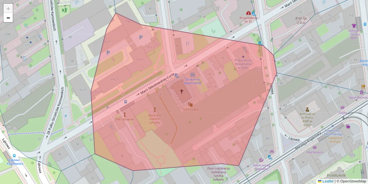 Szczegółowa mapa kodu pocztowego 90-571 z granicami, sąsiednimi kodami pocztowymi i urzędami pocztowymi