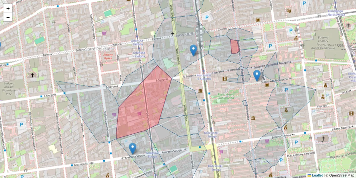Szczegółowa mapa kodu pocztowego 90-613 z granicami, sąsiednimi kodami pocztowymi i urzędami pocztowymi