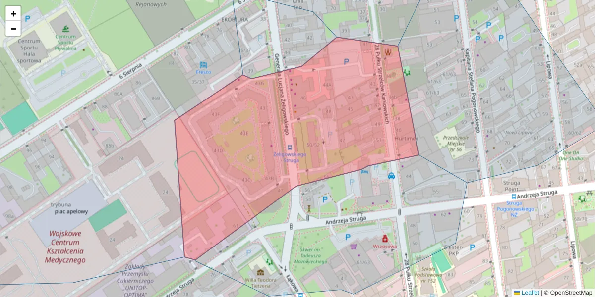 Szczegółowa mapa kodu pocztowego 90-644 z granicami, sąsiednimi kodami pocztowymi i urzędami pocztowymi