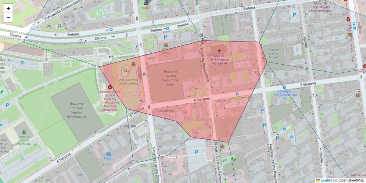 Szczegółowa mapa kodu pocztowego 90-645 z granicami, sąsiednimi kodami pocztowymi i urzędami pocztowymi