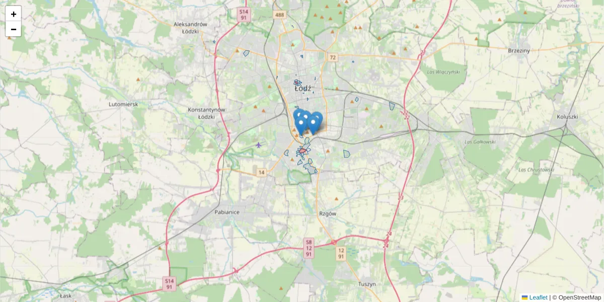 Szczegółowa mapa kodu pocztowego 90-717 z granicami, sąsiednimi kodami pocztowymi i urzędami pocztowymi