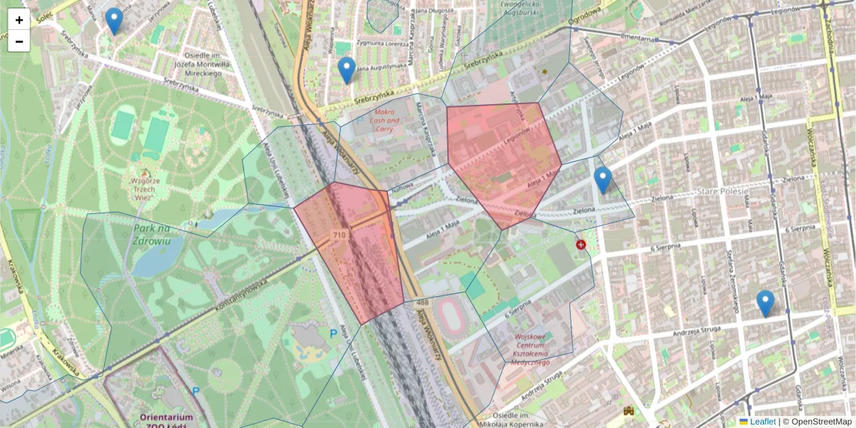 Szczegółowa mapa kodu pocztowego 90-764 z granicami, sąsiednimi kodami pocztowymi i urzędami pocztowymi